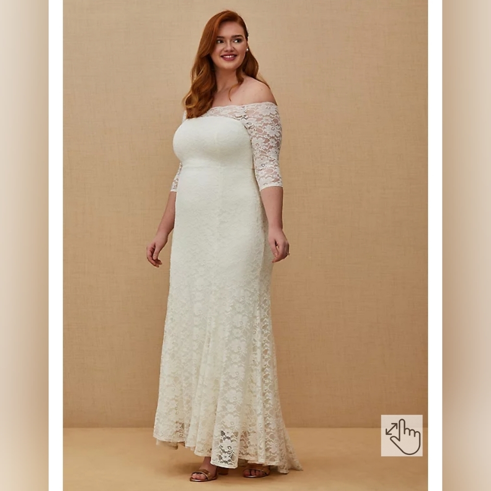 IVORY LACE OFF SHOULDER FIT & FLARE WEDDING DRESS